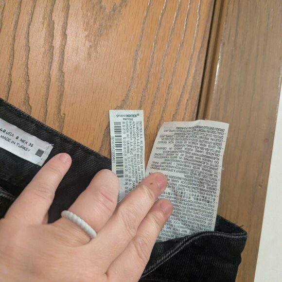 Zara Black Rhinestone Embellished Jeans with Frayed Hem Glam Sparkle-Size 8 - Picture 5 of 5